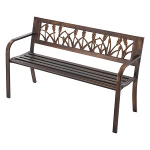 VEVOR Outdoor Bench, 50 inch, Carbon Steel Metal Frame with PVC Floral Pattern Backrest and Round Edge Armrests, Weatherproof Outside Bench, Brown - 1 of 4