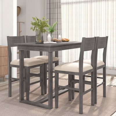 5-Piece Farmhouse Counter Height Dining Table Set with 1 Rectangular Dining  Table and 4 Dining Chairs for Small Places, Natural - ModernLuxe