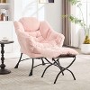 Vynxaria Pink Modern Lounge Accent Chair with Ottoman and Side Pocket for Small Spaces - 2 of 4