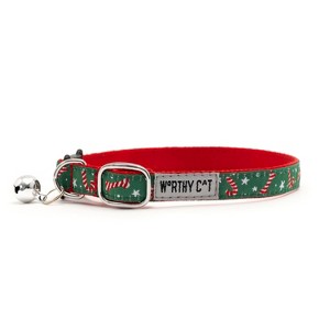 Holiday Candy Cane Adjustable Cat Collar - The Worthy Dog - 1 of 3