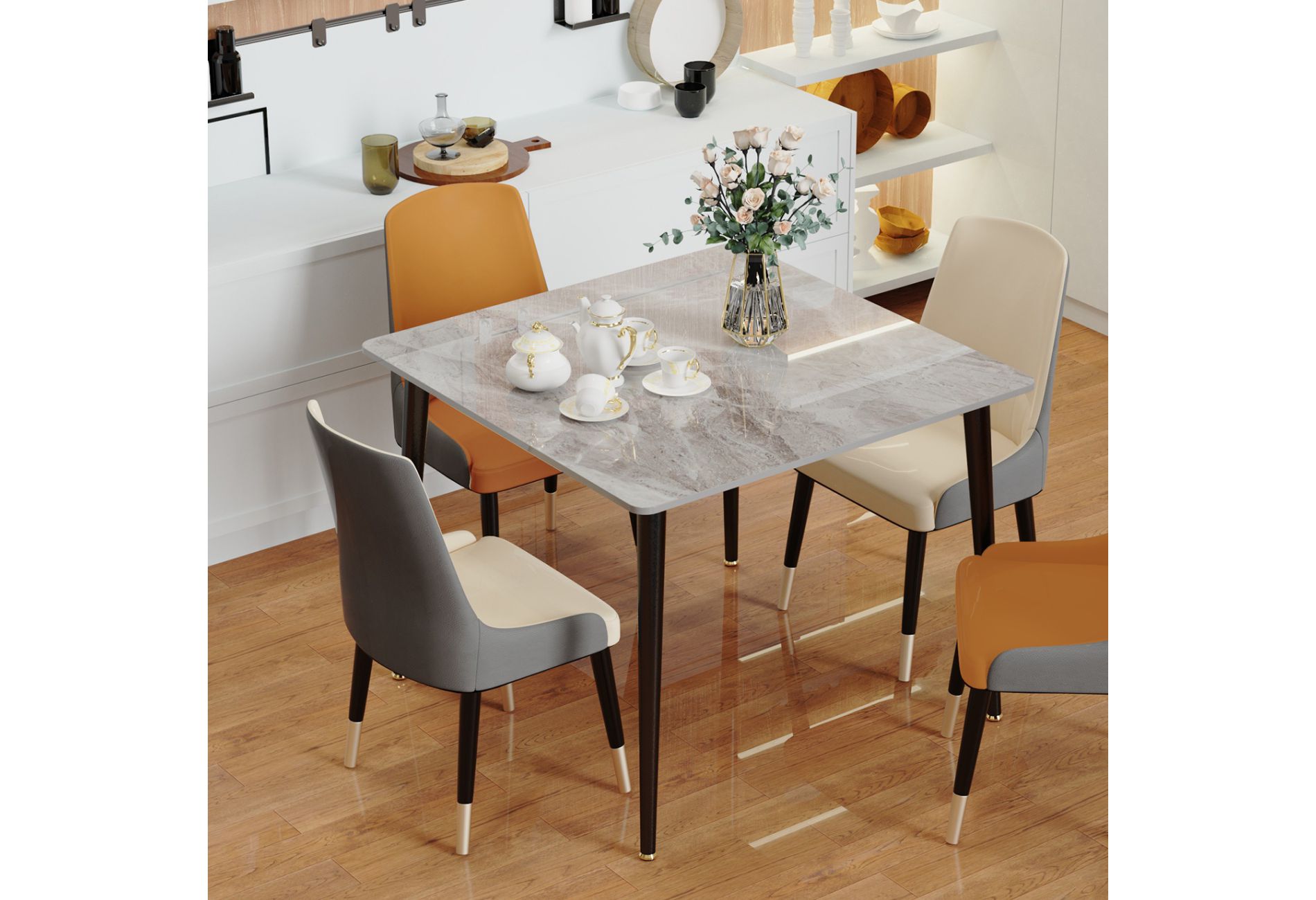 Kitchen Dining Table Furniture for Dinette Stone Top Rectangular Island Table