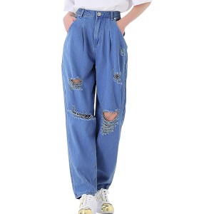 Anna-Kaci Women's Loose High Waist Denim Trousers - 1 of 4