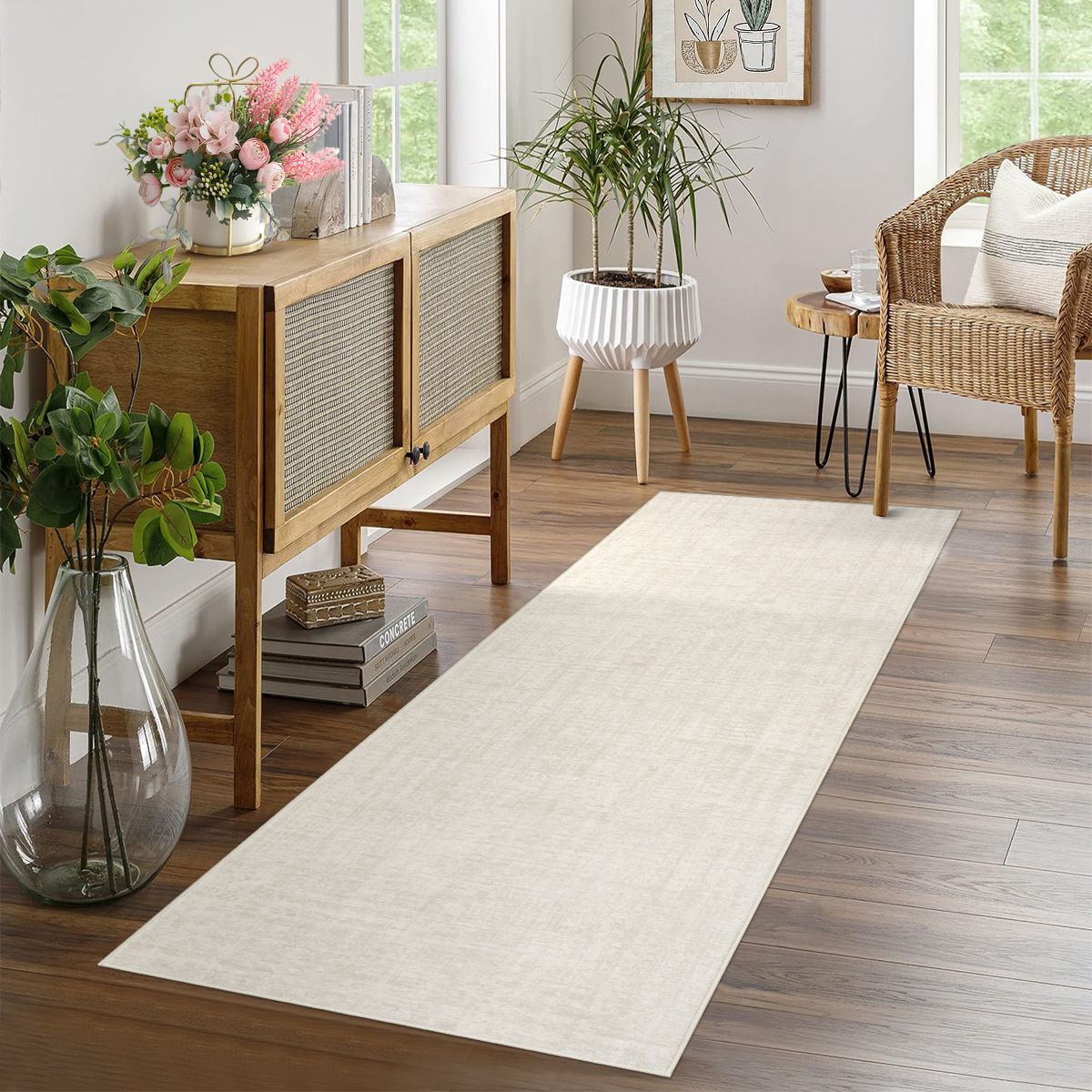 Washable Living Room Rugs Farmhouse Rug Modern Solid Carpet Soft Non Slip Low Pile Rug for Bedroom Dining Room - thumbnail 3