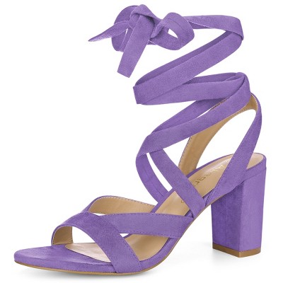 Allegra K Women's Open Toe Front Crisscross Chunky Heel Lace Ups Sandals