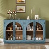 4-Door Arched Glass Sideboard Buffet Cabinet with Adjustable Shelves, Retro MDF & Rubber Wood Storage for Kitchen, Dining Room - 2 of 4