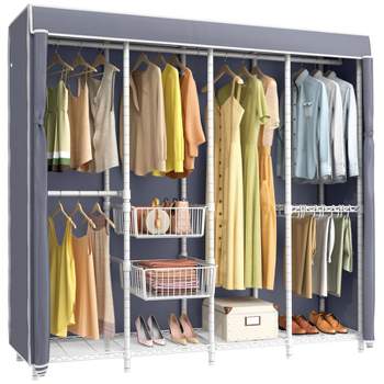 Costway Storage Wardrobe Cabinet Mobile Armoire Closet With Hanging Rod &  Adjustable Shelf : Target