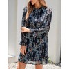 Women's Ruffle Mock Neck Long Sleeve Floral Print Mini Dress Casual Pleated Flowy Babydoll Short Dress - 4 of 4