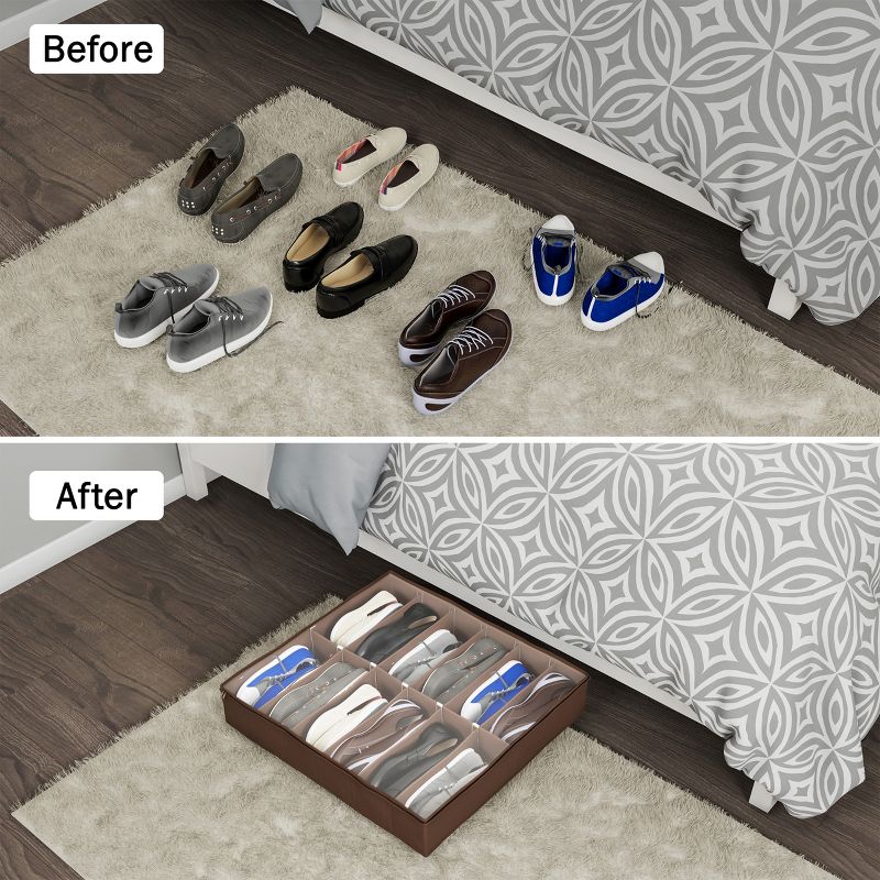 Hastings Home Under-Bed Shoe Storage Organizer With Clear Plastic Zippered Cover - Brown, 4 of 7