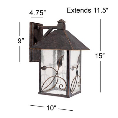 Bronze Leaf and Vine Lantern-Style Outdoor Wall Light
