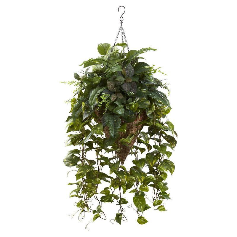 Vining Mixed s with Cone Hanging Basket - Nearly Natural, 1 of 5