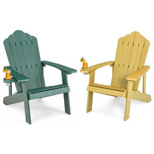 Tangkula 2PCS Patio HIPS Adirondack Chair w/ Cup Holder Weather Resistant 380 LBS Green & Yellow - 1 of 4