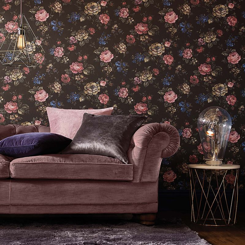 Muse Black and Multicolor Floral Paste the Wall Wallpaper, 2 of 5