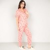 Anna-Kaci Lounge Women's Red Heart Print Pajama Set with Short Sleeve Button-Up Top and Relaxed Fit Elastic Waist Pants - 3 of 4