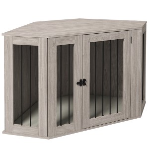 PawHut Conner Dog Crate Furniture, End Table Dog Kennel Furniture with Cushion, Pet Crate for Dog Indoor Use, Walnut Brown - 1 of 4