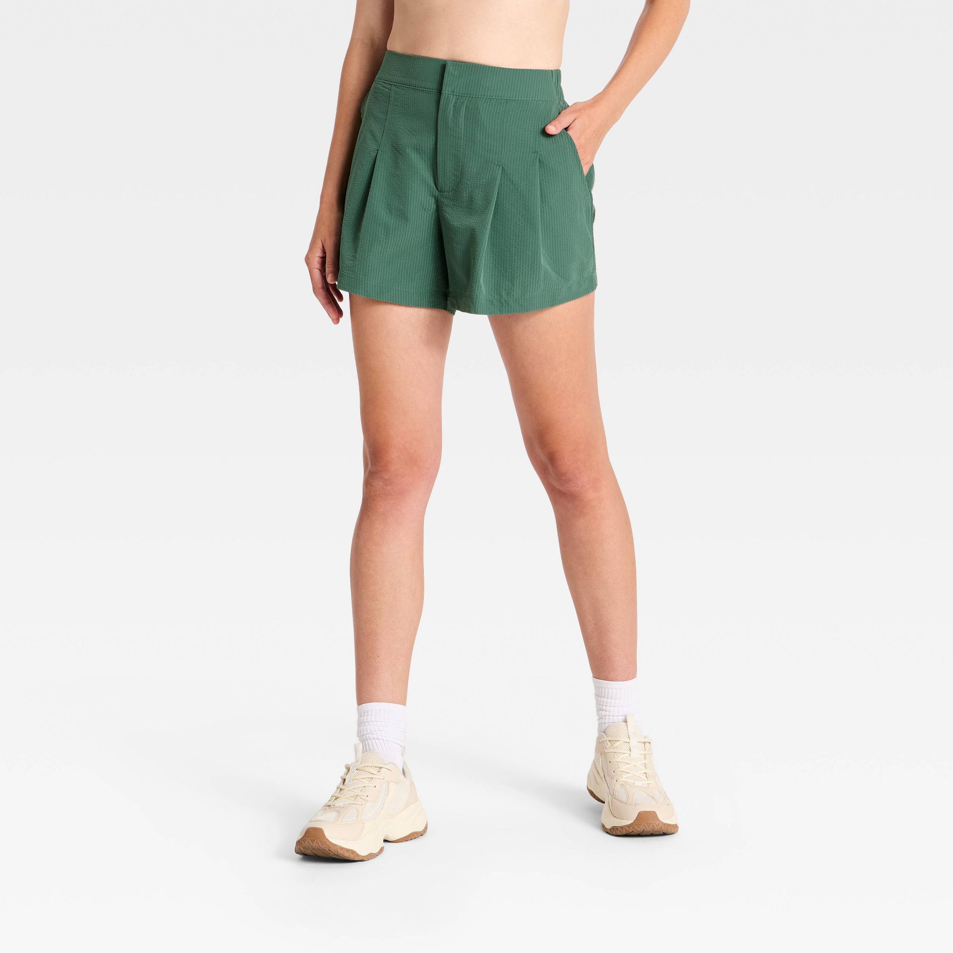 Women's Woven High-Rise Seersucker Pleated Golf Shorts - All In Motion™