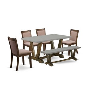 HomeStock 6-Piece Rectangle Distressed Jacobean Finish Solid Wood Top Dining Table with 1-Bench, 4-Chairs - 1 of 4
