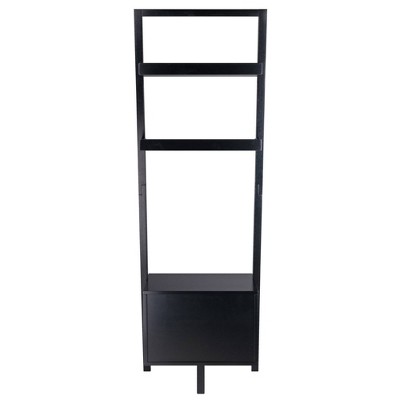 Bellamy Sleek Black Wood Leaning Ladder Bookcase with Storage