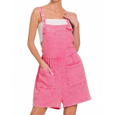 Women's Zenana Woven Double Gauze Acid Washed Romper - Trendsi