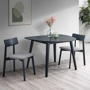 GDFStudio Zephyra Modern Rubberwood 3 Piece Dining Set with Linen Upholstered Chairs - 1 of 4