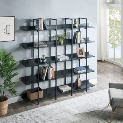 5 Tier Bookcase, Vintage Industrial Style Shelf, Home Office Open Bookshelf With Metal Frame MDF Board Bookcase