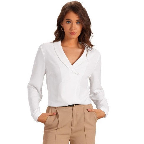 Allegra K Women s Shawl Collar Long Sleeve Office Dressy Shirt White X large Target