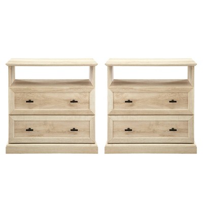 Set of 2 Gladys Transitional 2 Drawer Side Tables White Oak - Saracina Home: Bedroom Nightstands, Storage Cubbies