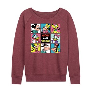 Women's - Disney - Mickey Mouse and Friends Grid Lightweight French Terry Wide Neck Long Sleeve Shirt - 1 of 4