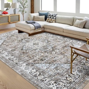 Area Rug Machine Washable Rug Vintage Medallion Indoor Accent Rug Traditional Floral Print Rug for Living Room Bedroom - 1 of 4