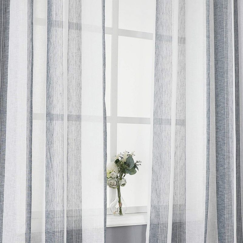 Whizmax Kitchen Curtains Vertical Geometric Small Sheer Tier Stripe Set Linen Textured Rod Pocket, Set of 2, 2 of 6