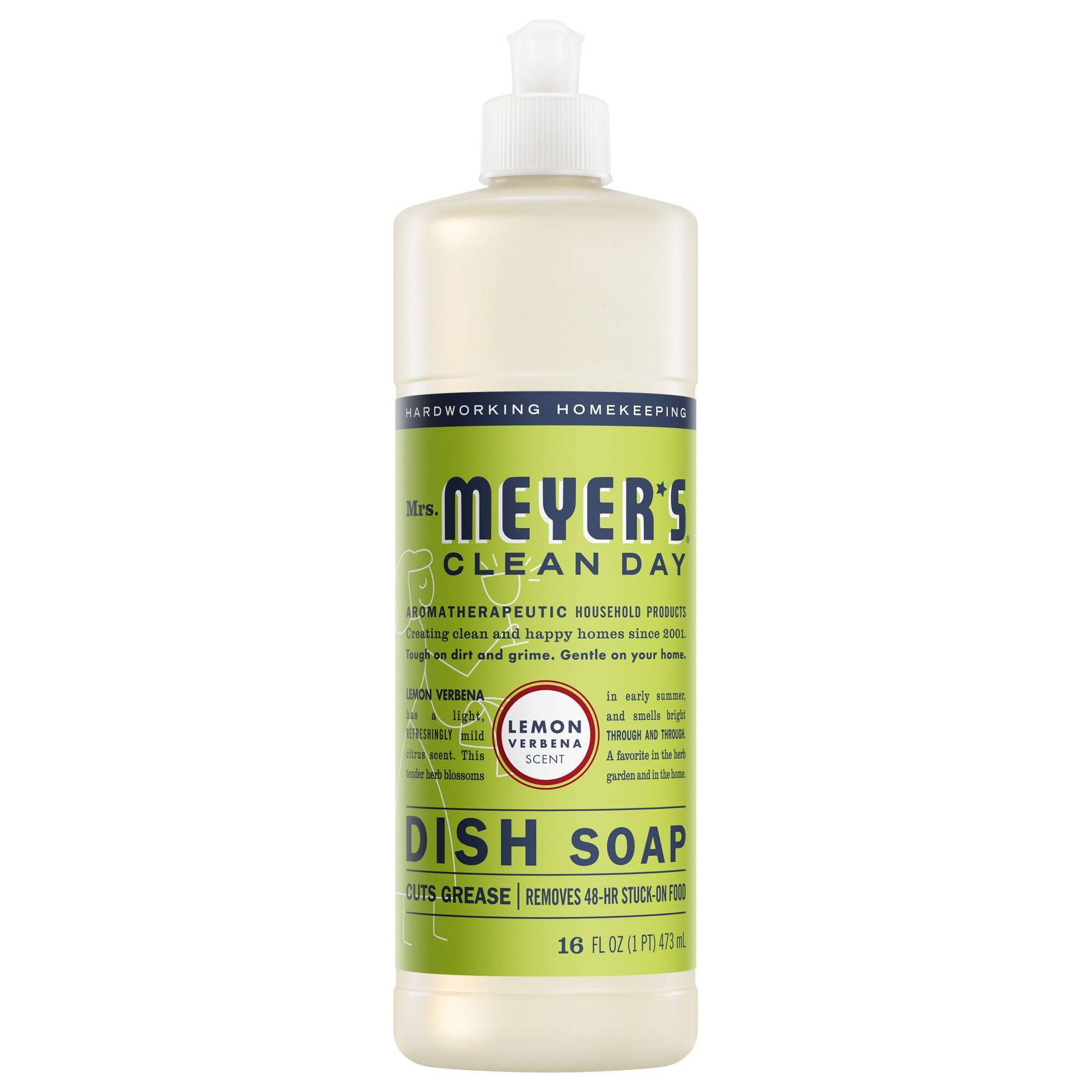 Mrs. Meyer's Clean Day Lemon Verbena Liquid Dish Soap - 16 fl oz: Safe for Sensitive Skin, Aluminum-Free, Dye-Free, Animal By-Product-Free