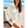 Women's Crochet Knit Beach Cover-Up - V-Neck Long Bell Sleeve Sheer Swimwear Tunic Dress - 3 of 4