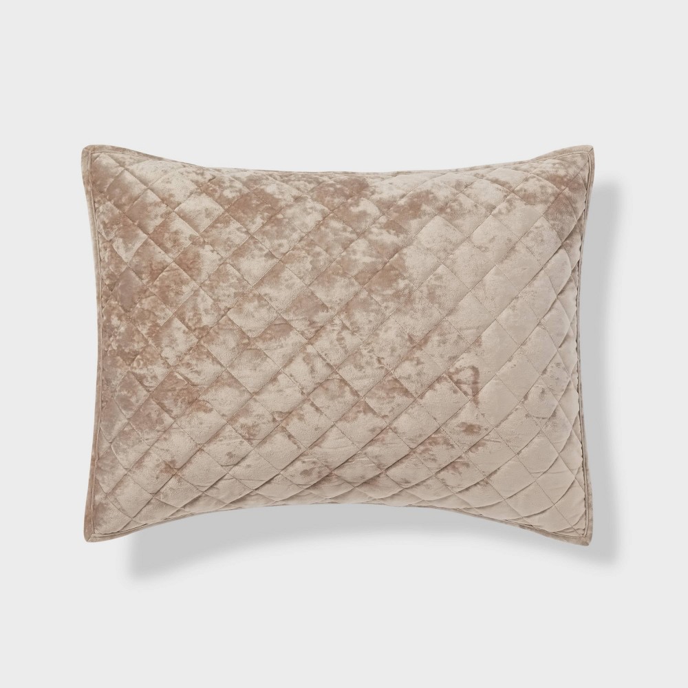 Photos - Bed Linen Standard Luxe Diamond Stitch Velvet Quilt Pillow Sham Light Brown - Thresh