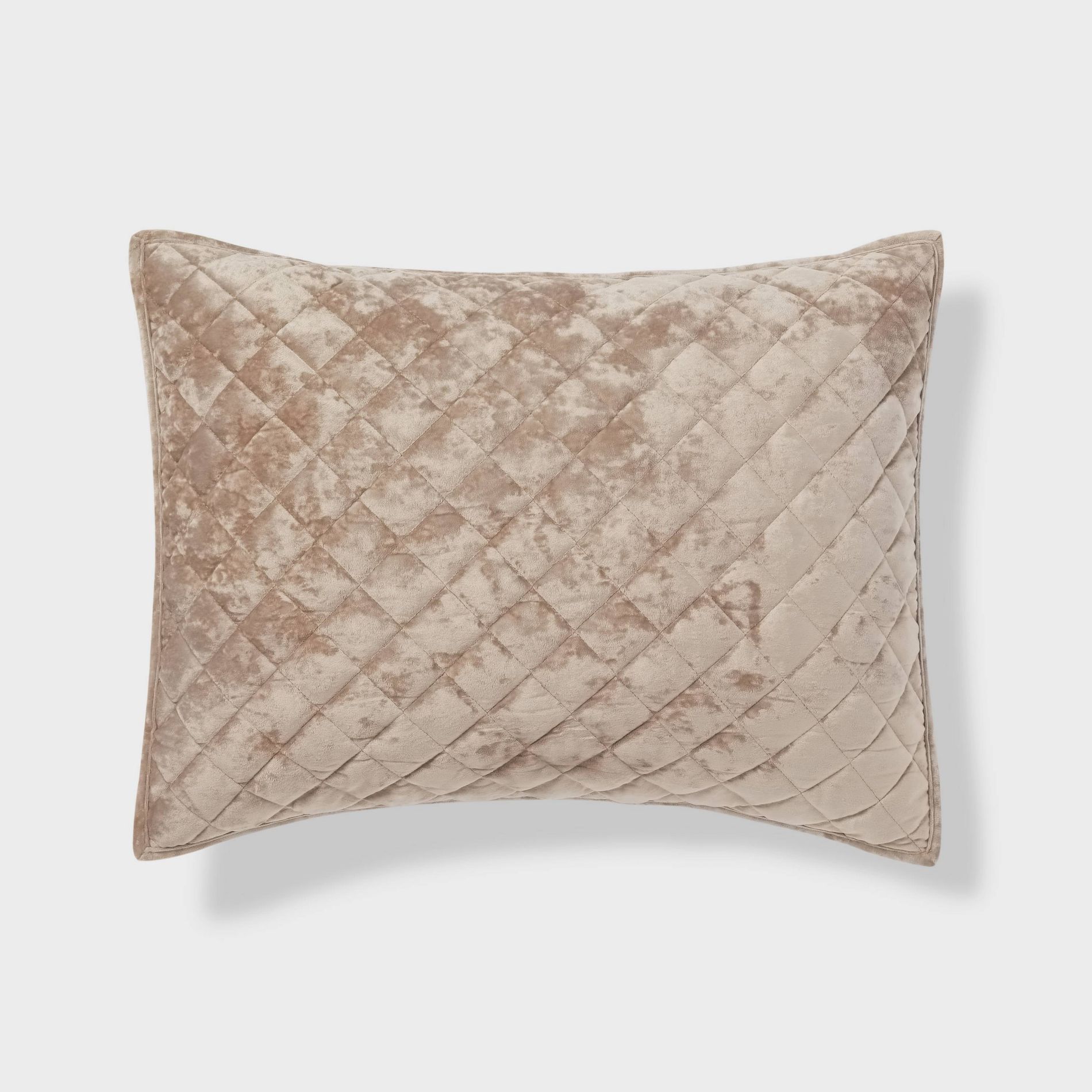 Standard Luxe Diamond Stitch Velvet Quilt Pillow Sham Light Brown - Threshold™: Recycled Polyester, OEKO-TEX Certified, No Flange