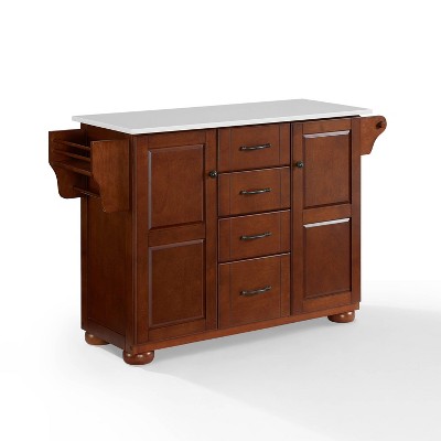 Eleanor Granite Top Kitchen Island Mahogany - Crosley: 2 Cabinets, Spice Rack, Paper Towel Holder