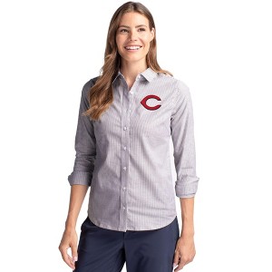 Cincinnati Reds Cutter & Buck Stretch Oxford Stripe Womens Long Sleeve Dress Shirt - 1 of 1