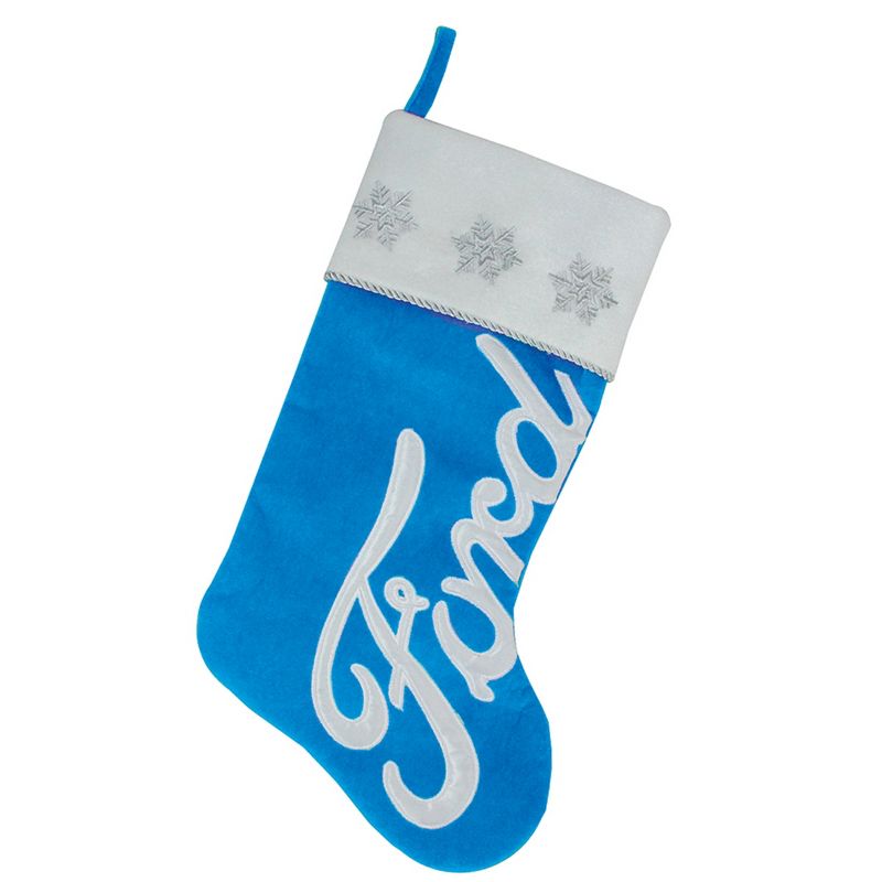Northlight 16" Blue and White Ford Snowflake Embroidered Christmas Stocking, 1 of 4