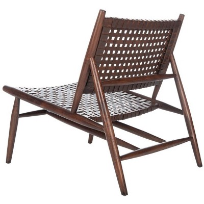 Transitional Brown Leather and Sungkai Wood Armless Accent Chair