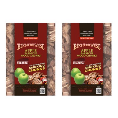 Best of the West 1/5 Cu. Ft. Bag of Real Natural and Traditional Smoking Wood Chunks, Apple (2 Pack)