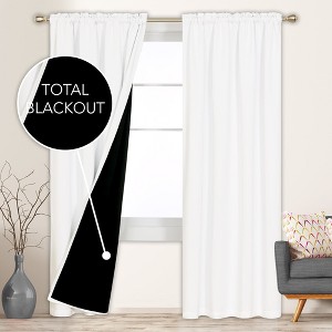 Deconovo ModernLuxury 100% Full BlackOut SatinRodCurtains For LivingRoom or BedRoom 2Panels - 1 of 4