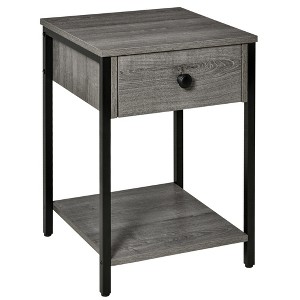 Industrial End Table with Storage Shelf, Accent Side Table with Drawer for Living Room, or Bedroom, Grey - 1 of 4