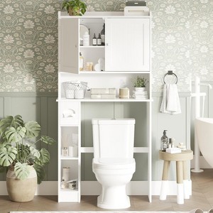 Over The Toilet Storage Cabinet, Tall Storage Cabinet Over Toilet with 2 Sliding Barn Door & Toilet Paper Holder Stand, Space-Saving Toilet Rack - 1 of 4