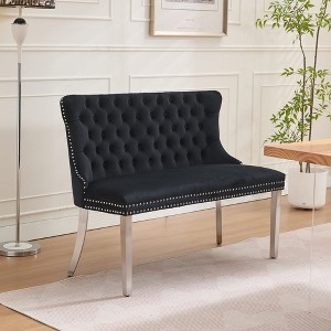 TOBILI Velvet Double Dining Loveseat Bench, Kitchen & Dining Seating, 2-Seat Tufted Bench w/Handmade Buttons,Brushed Silver Stainless Steel Legs - 1 of 4