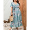 YESFASHION Women Plus Size Wrap Dress High Waist Short Sleeve Ruffle Casual Summer Maxi Dresses with Belt - 4 of 4