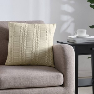 VCNY 18"x18" Dublin Cable Knit Square Throw Pillow Cream: Cotton Cushion for Sheltered Outdoor, Indoor Use with Hidden Zipper - 1 of 4