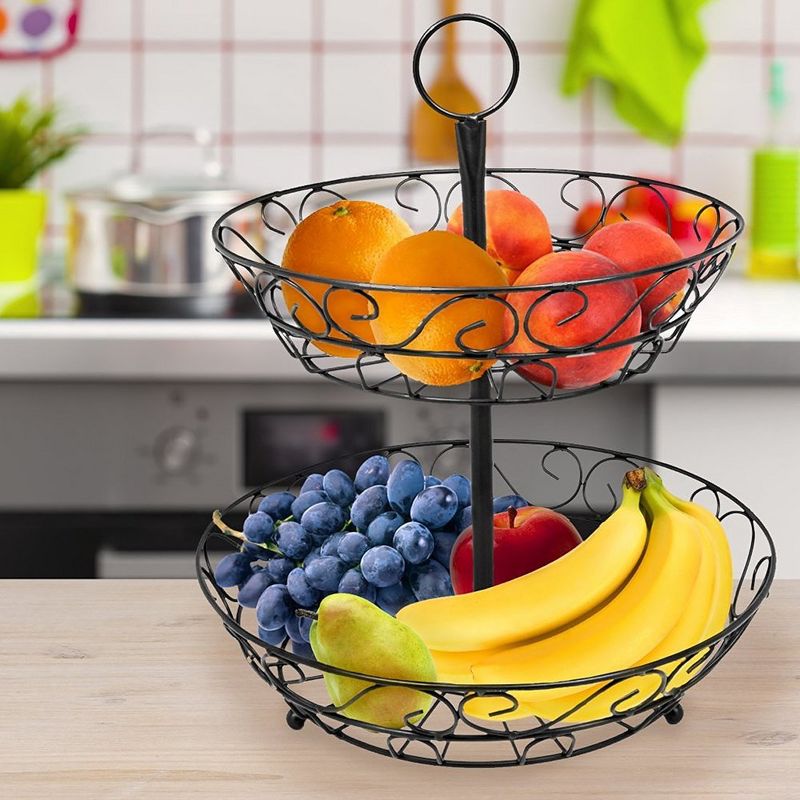 Sorbus 2-Tier Metal Countertop Fruit Basket & Bowl Stand - Stylish Storage for Kitchen & Dining - Black, 2 of 9