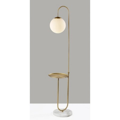 Antique Brass Floor Lamp with White Marble Base and Shelf