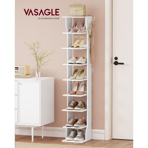9-Tier Vertical Shoe Rack, Narrow Shoe Storage Organiser with Hooks, Slim Corner Shoe Tower Rack, for Entryway, Bedroom, White - 1 of 4