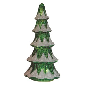 Transpac Glass 12 in. Green Christmas Light Up Antique Style Tree Decor - 1 of 2