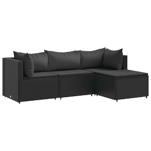 vidaXL 4 Piece Patio Lounge Set with Cushions - Black Poly Rattan, Modular Outdoor Furniture, Garden Seating for Terrace and Deck - 1 of 4