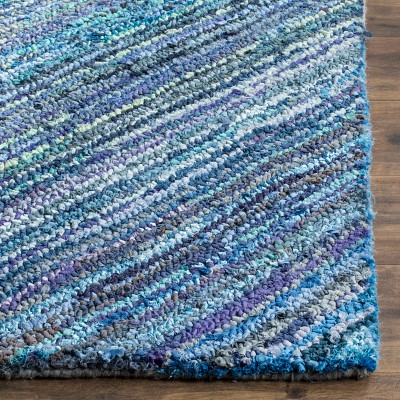 Handmade Blue Wool Square Tufted Area Rug 6'x6'
